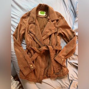 Anthropologie faux suede cognac belted jacket s